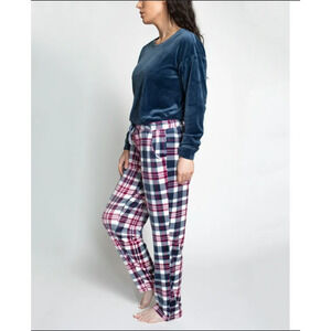 Muk Luks NEW Women’s Blue and Plaid Long Sleeve Drawstring Pajama Set Plus 4X
